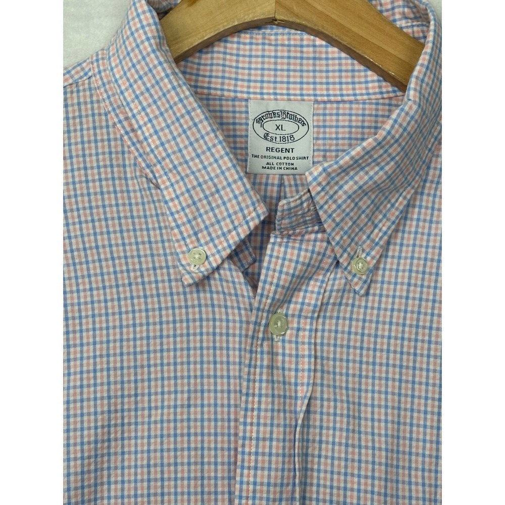 Brooks‎ Brothers Regent Shirt XL Mens Blue Pink Check Cotton Button Down Polo